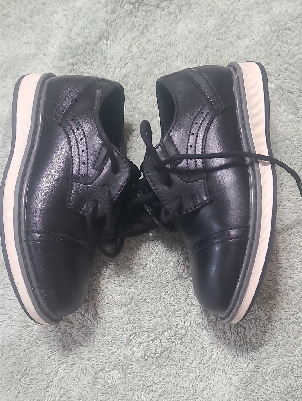 Stafford Black Lace-Up Kids Dress Shoes with White Trim